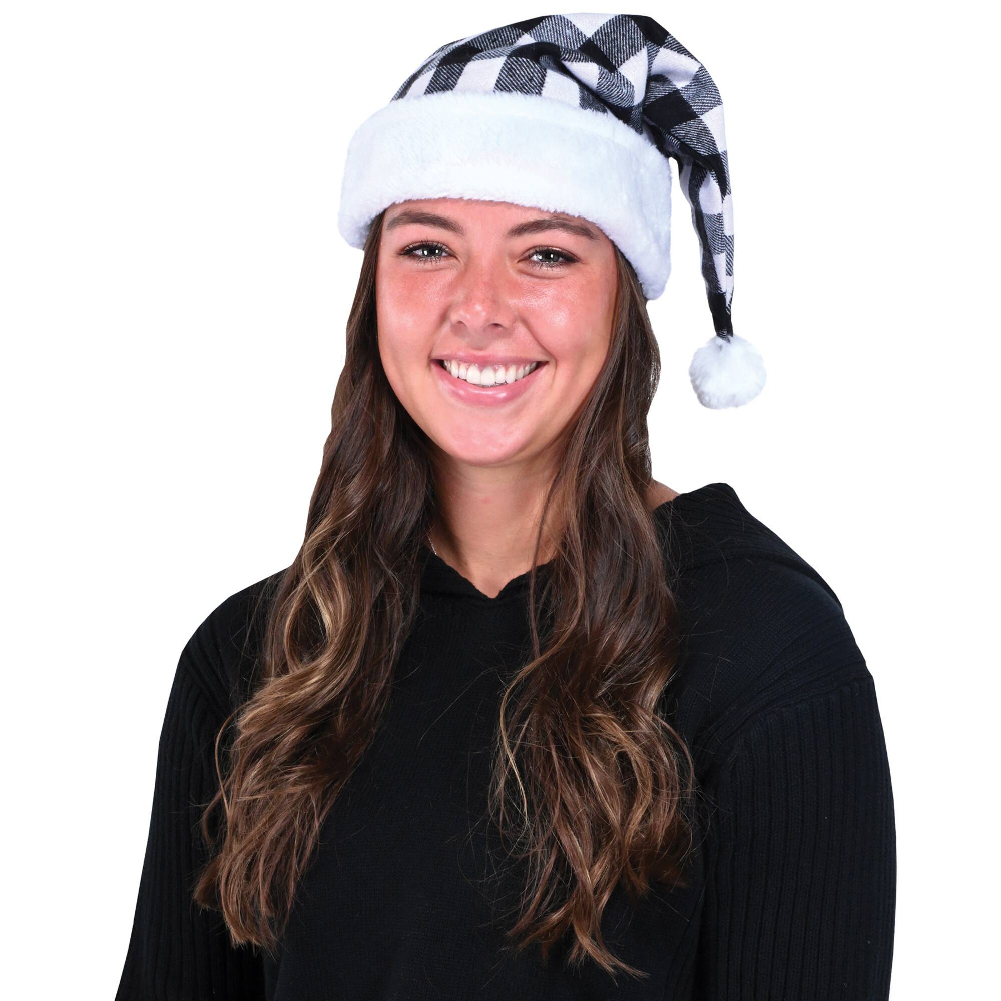 Besitle Black & White Plaid Santa Hats, 2ct.